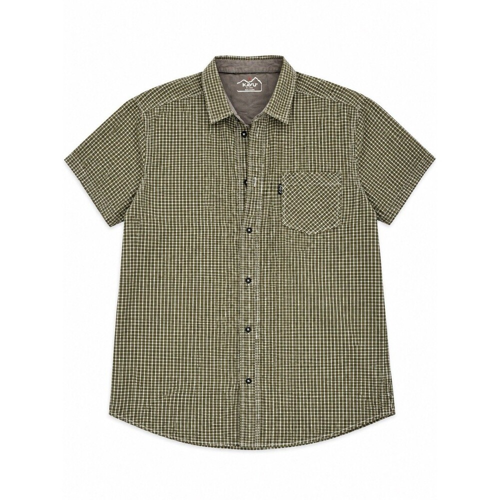 KAVU Olive Check Cotton Blend Shirt Men’s XXL Short Sleeve Button Up Outdoor